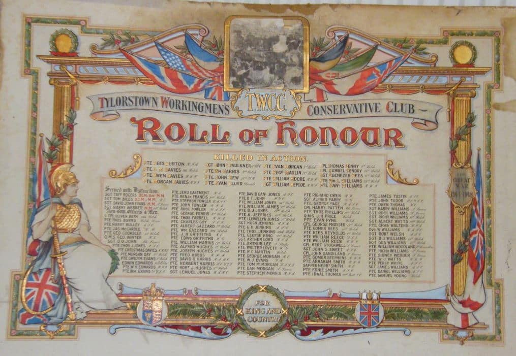 Roll of Honour presentation board - Tylorstown.