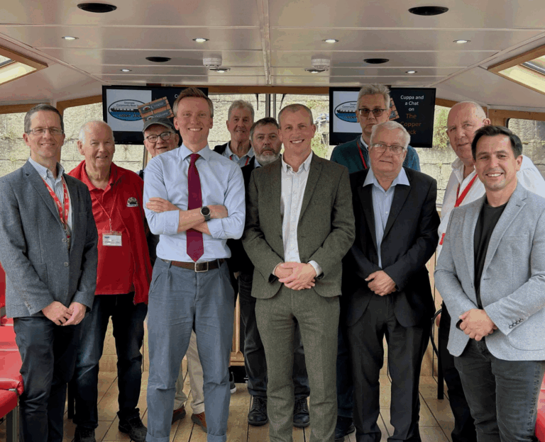 Dr Alex Langlands was joined by Torsten Bell MP, members of Swansea Council and the team from the Swansea Community Boat Trust as they explored the Tawe navigations potential for northern expansion